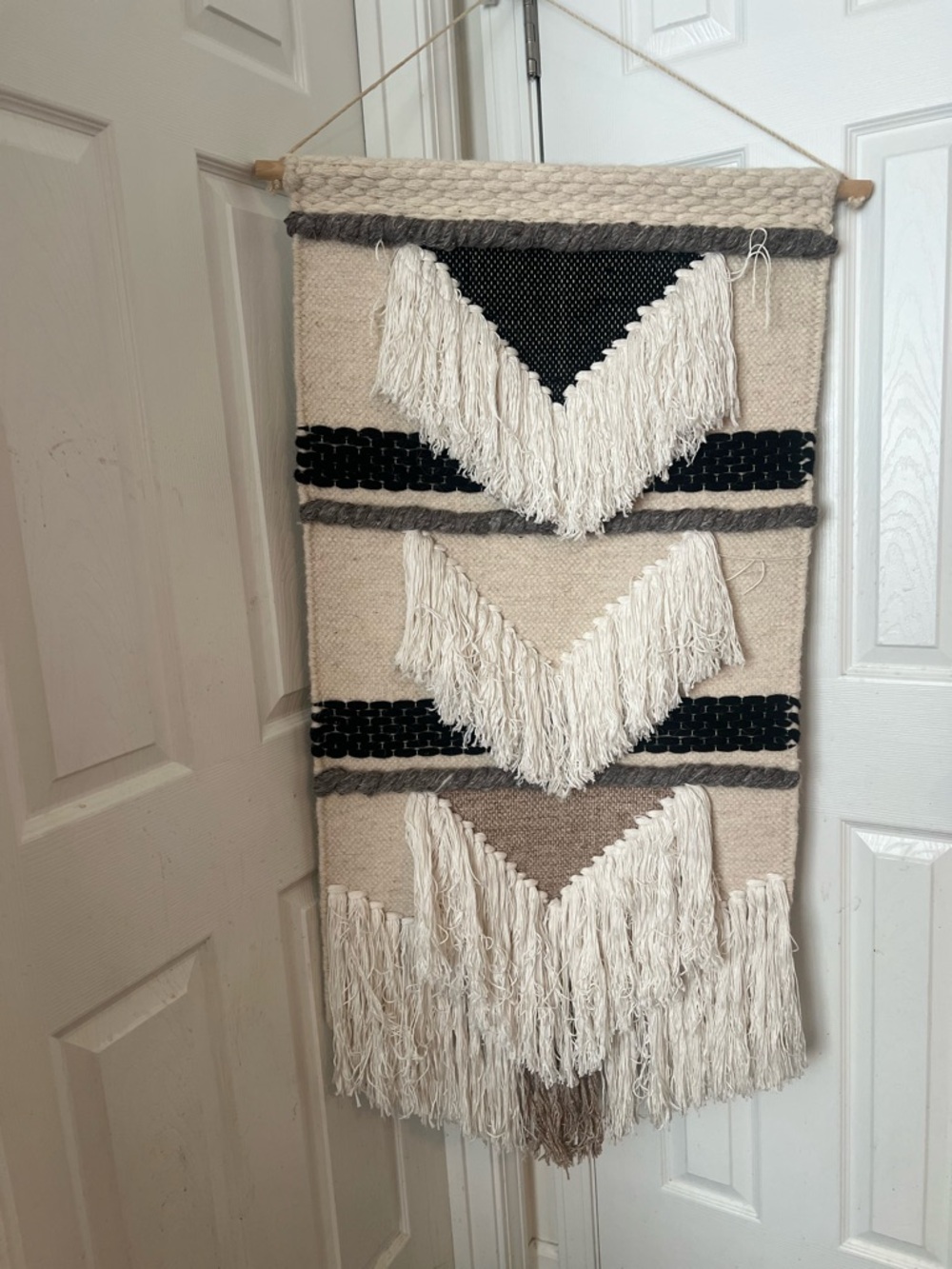 Handwoven Cream and Black Wall Hanging Tapestry - Brand wool wall hanging art